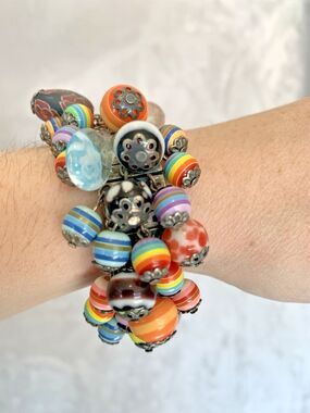 Vintage Multi Color Beaded Expansion Bracelet Lampwork Art Glass Statement